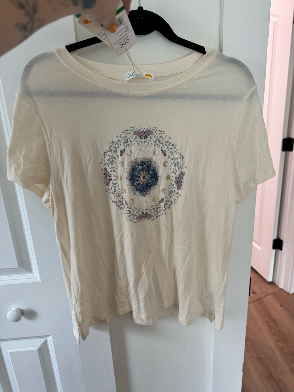 C&C California Cream Short Sleeve Tee with Floral Mandala Graphic